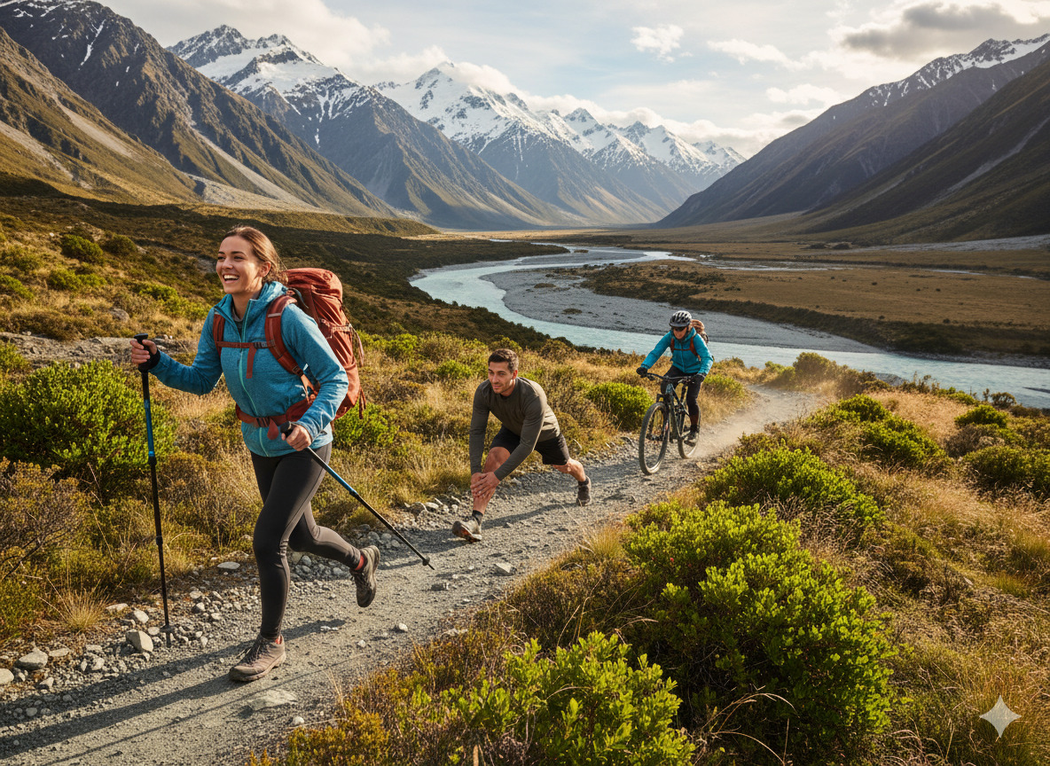People enjoying an active outdoor lifestyle in New Zealand